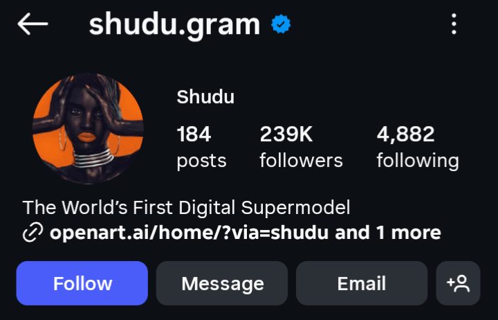 Ai influencer example Shudu ai girl Instagram