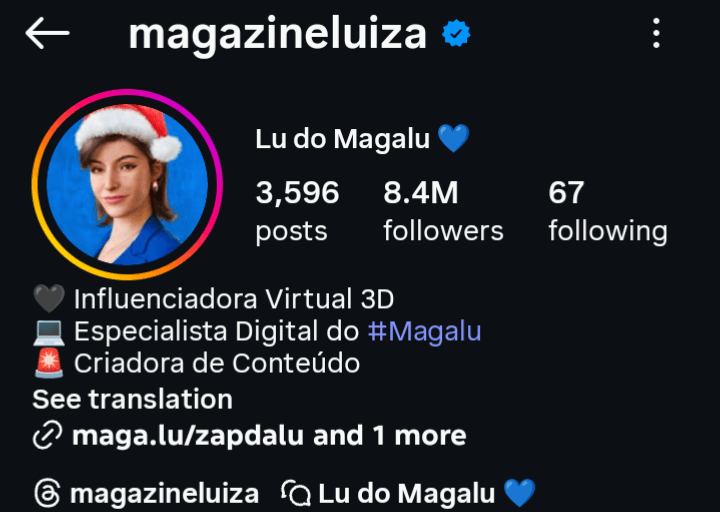 Fake influencer Lu do Magalu Instagram
